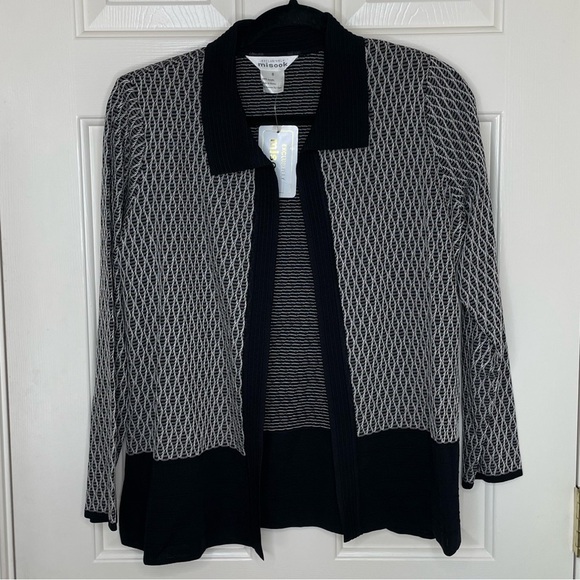 Exclusively Misook Black & White Textured Knit Open Front Cardigan Jacket NWT S - Picture 1 of 9